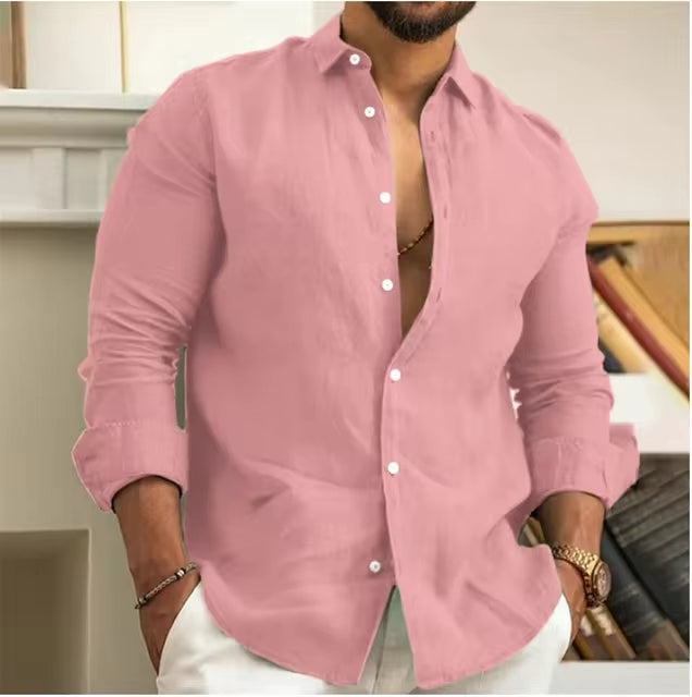Camisa de Linho Premium Hombre Com Acabamento em Algodão do Egito