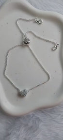 Pulseira Pandora Regulável Com pingente Coração Cravejado Prata 925